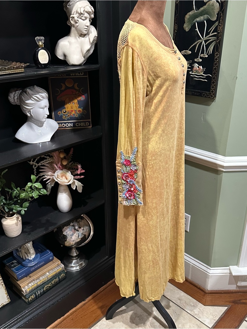 Aratta Silent Journey Bleach‑Dyed Floral Embroidered Dress – Size Small - Picture 11 of 13